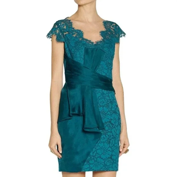 Marchesa | Dresses | Marchesa Notte Teal Cocktail Dress Lace Overall M |  Poshmark